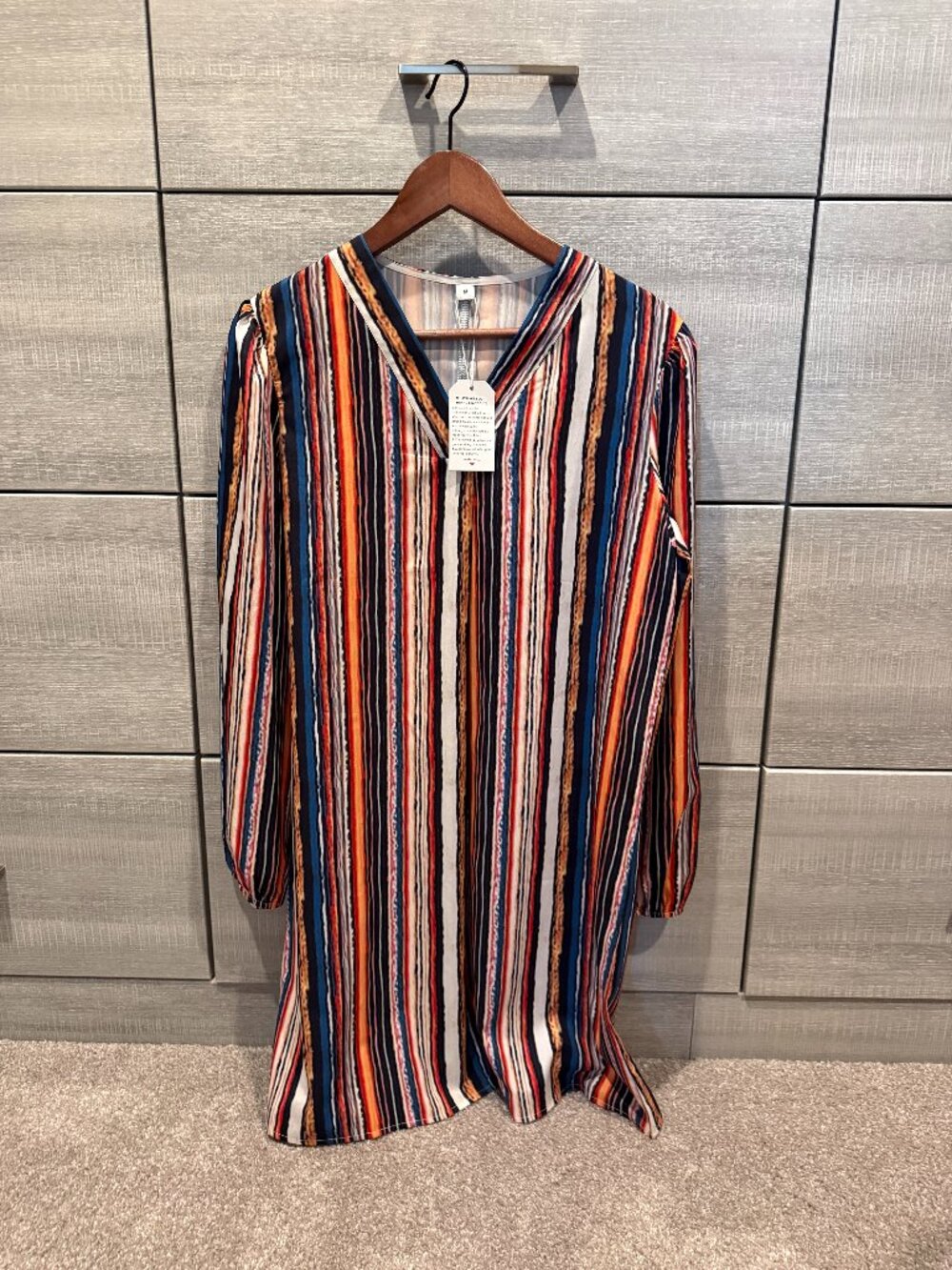 NWT Striped Boho Shift Dress — Multicolor, Size M